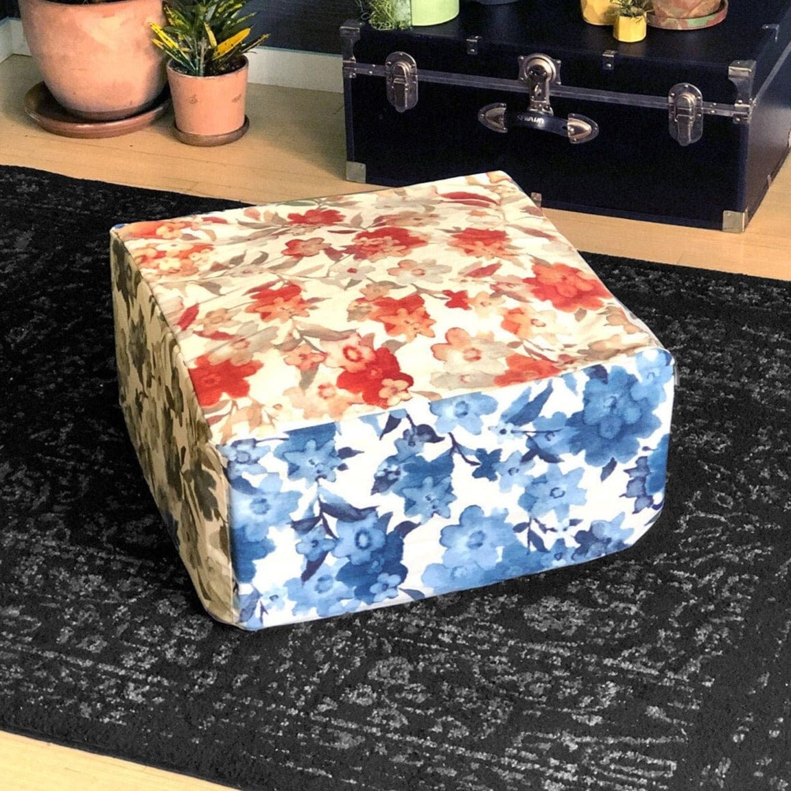 Rockin Cushions SALE Floor Pouf Cover, Ottoman Seat Cover, Multicolor Floral